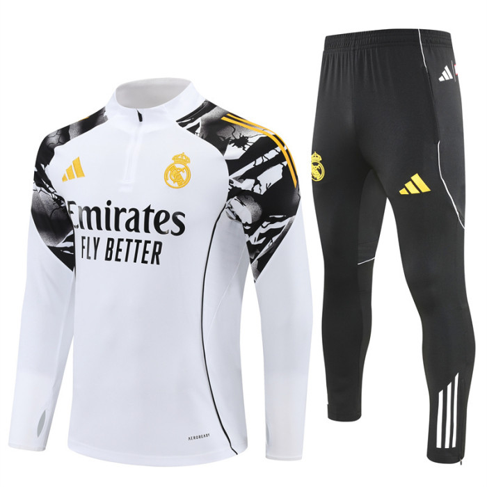 Real Madrid tracksuit white logo yellow kid adult 25-26