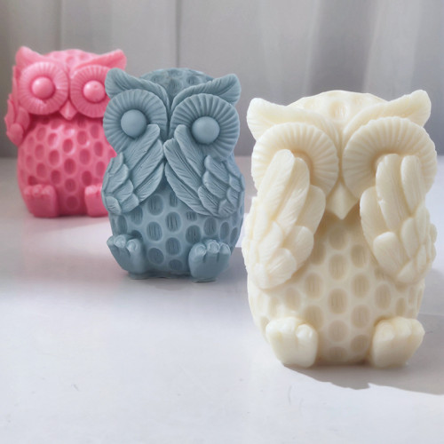 Simple Owl Silicone Mold: Don't Listen, Don't Look, Don't Speak Owl Animal Aroma Candle Decoration Baking Mold