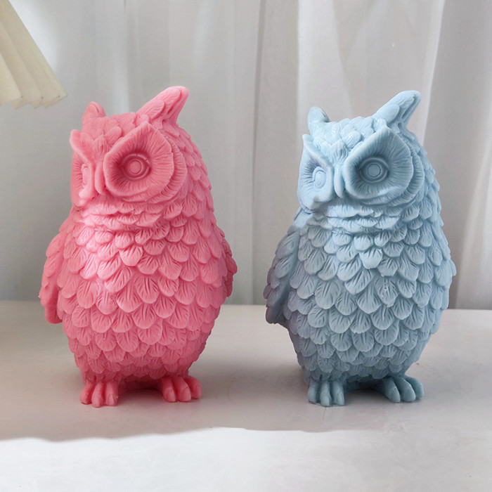 Large size standing owl silicone mold DIY crooked owl animal ornaments handmade aromatherapy decoration cement gypsum candle mold