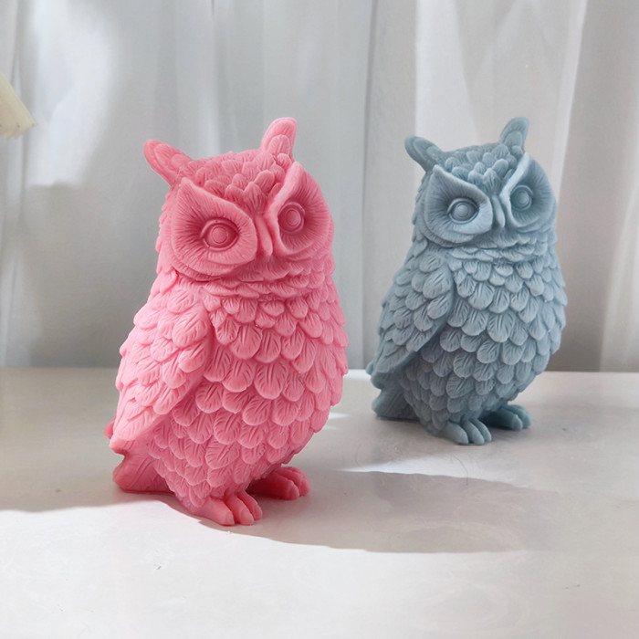 Large size standing owl silicone mold DIY crooked owl animal ornaments  handmade aromatherapy decoration cement gypsum candle mold