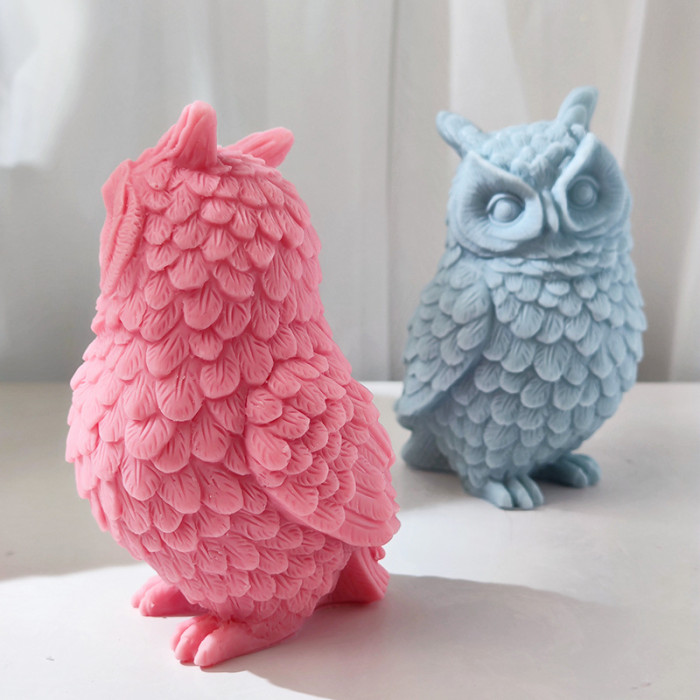 Large size standing owl silicone mold DIY crooked owl animal ornaments handmade aromatherapy decoration cement gypsum candle mold