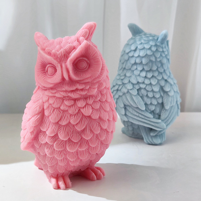 Large size standing owl silicone mold DIY crooked owl animal ornaments  handmade aromatherapy decoration cement gypsum