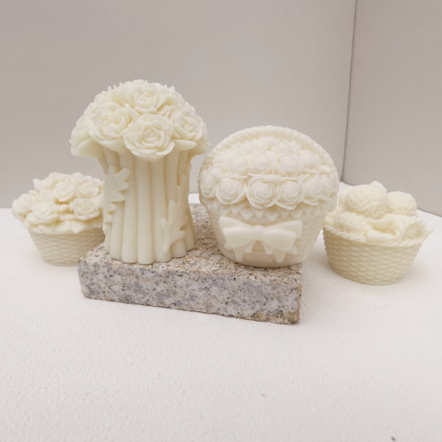 Rose Basket Bouquet Hand Held Flower Bow Fowerpot Rose Ball Wedding Gifts Valentine Gypsum Candle Aromatherapy Silicone Mold