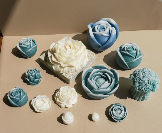 Large Peony Lotus Rose Flower Collection  Water Lily Candle Gypsum Soap Resin Decorative Crafts Silicone Mold
