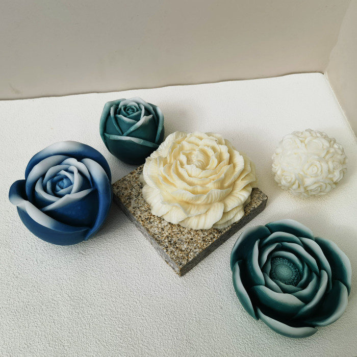 Large Peony Lotus Rose Flower Collection  Water Lily Candle Gypsum Soap Resin Decorative Crafts Silicone Mold