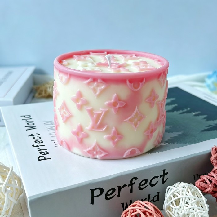 Cylindrical Designer Brand Embossed Pattern Silicone Casting Mold Round Cylinder Mould For Scented Candle Handmade Soap Ice Cube Epoxy Resin DIY Craft Supplies Home Decor Valentine Holiday Gift For Women