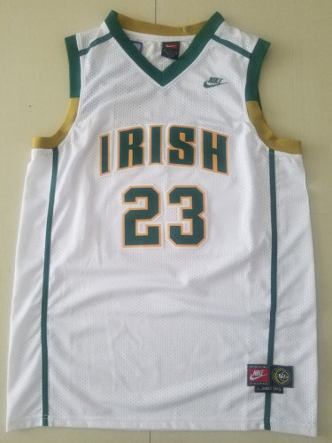 LeBron James 23 Irish High School White Basketball Jersey