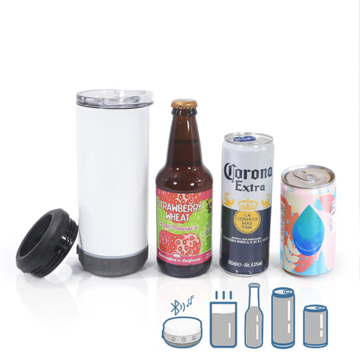 4 in 1 16oz Sublimation Can Cooler with Bluetooth Speaker