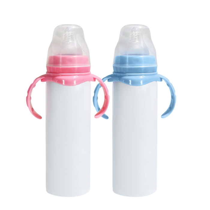 US Warehouse 8oz/240ml Sublimation Baby Bottle with Handle and Silicone Sipper Spouts Mixed Colors