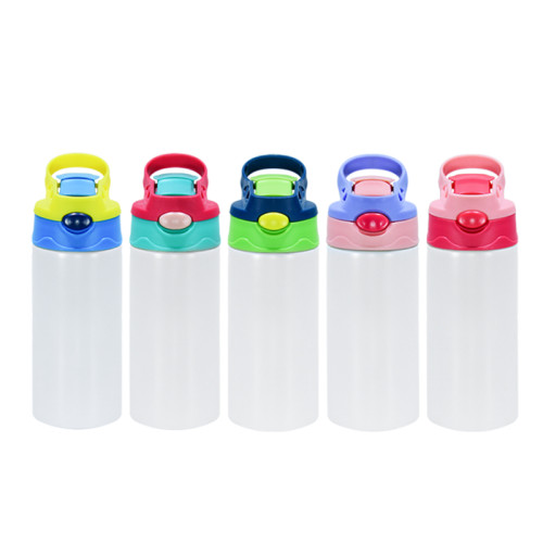 RTS USA Warehouse case of 50 12oz Sublimation Straight Top Flip Kids Water Bottle with Colorful Top Mix Colors