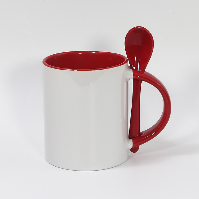RTS USA warehouse 11oz sublimation ceramic coffee mug with spoon,mix colors