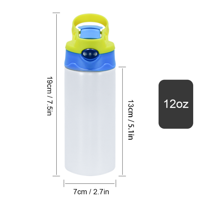 US Warehouse Glow in the dakr 12oz Sublimation Straight Top Flip Kids Water Bottle with Colorful Top