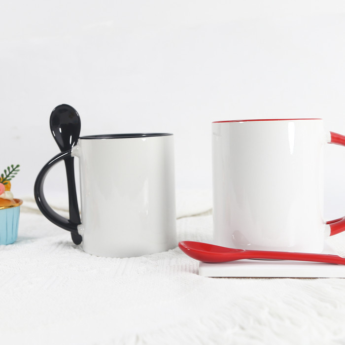 RTS USA warehouse 11oz sublimation ceramic coffee mug with spoon,mix colors