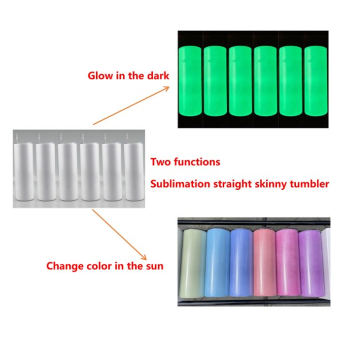 RTS USA Warehouse Glow in the dark+UV color changing 20oz Sublimation Straight Skinny Tumbler