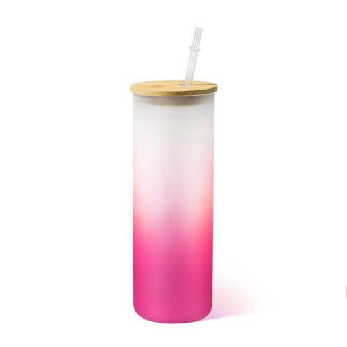 RTS USA Warehouse 25oz frosted mix color glass sublimation straight skinny tumbler with bamboo lids