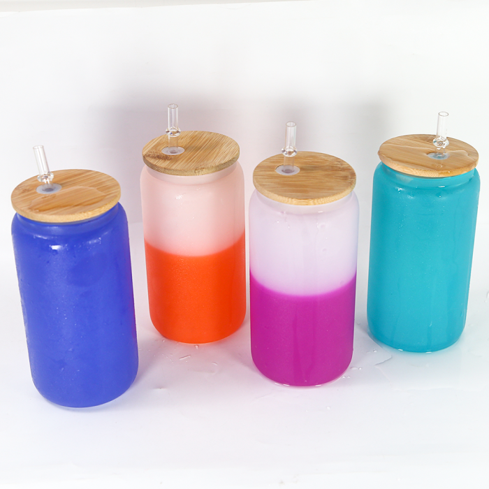 Clearance Sale for US Warehouse cold color changing 16oz frosted sublimation glass Cup mix color