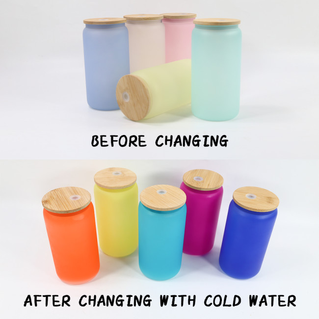 Clearance Sale for US Warehouse cold color changing 16oz frosted sublimation glass Cup mix color
