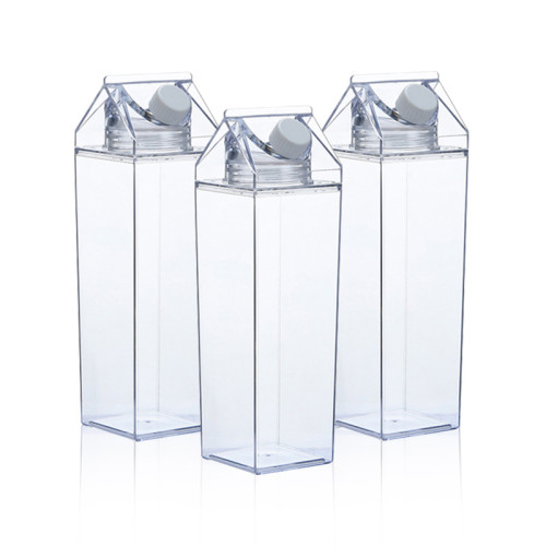 RTS in USA warehouse 500ml sports milk carton shape box square kids plastic portable drinking transparent milk water bottle with Lid