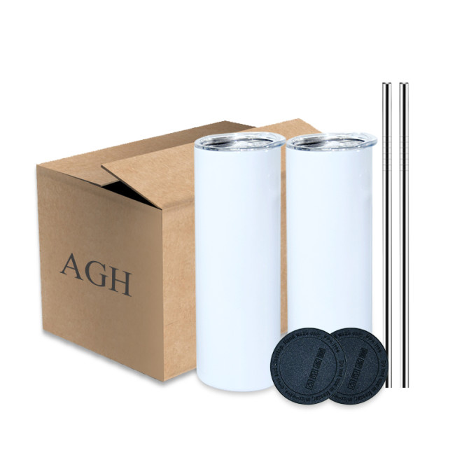 RTS USA warehouse 20oz straight sublimation skinny tumbler blanks with stainless steel straw+plastic straw+rubber bottom
