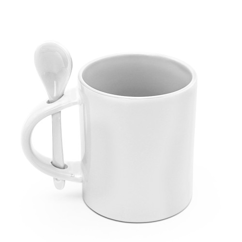 RTS USA warehouse 11oz white sublimation ceramic coffee mug with spoon