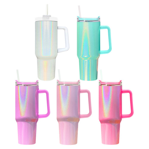 Chinese Warehouse 40OZ shimmer/holographic sublimation blanks tumblers with handle