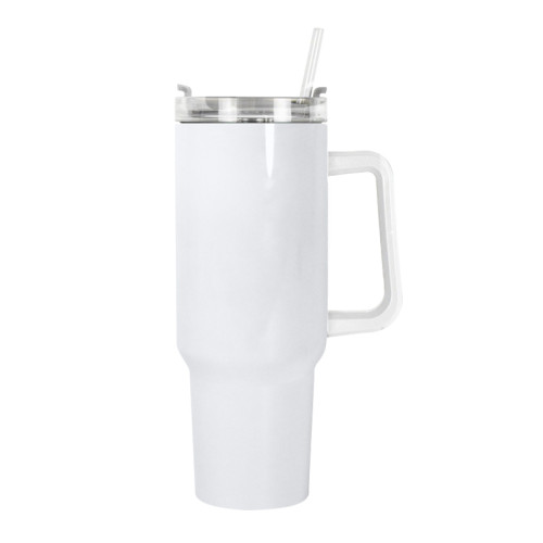 Chinese Warehouse 40OZ white sublimation blanks travel tumblers with colorful handle