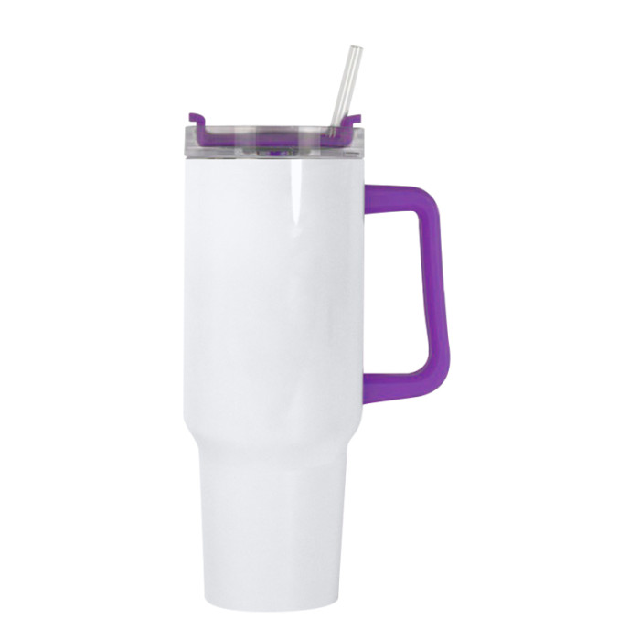 Chinese Warehouse 40OZ white sublimation blanks travel tumblers with colorful handle