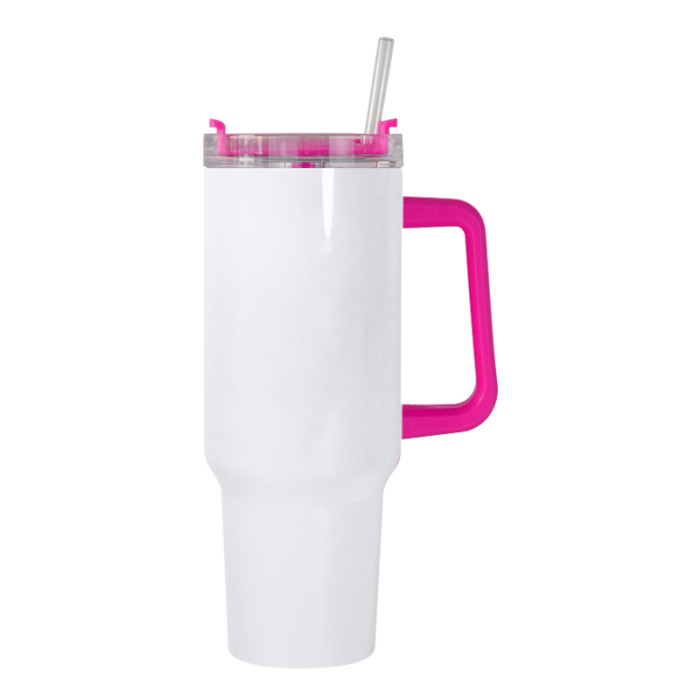 Chinese Warehouse 40OZ white sublimation blanks travel tumblers with colorful handle