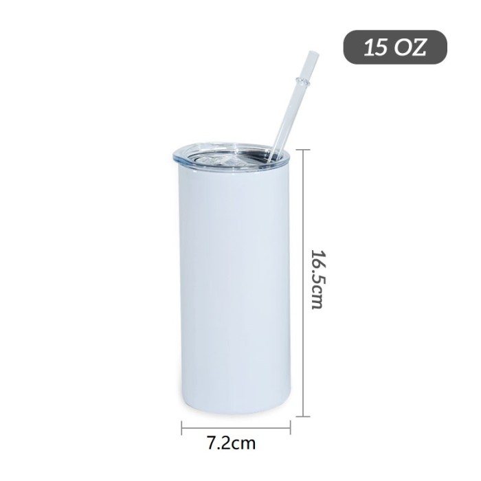 RTS USA warehosue 15oz sublimation straight skinny tumbler with plastic straw