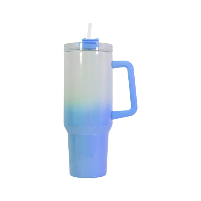 Chinese Warehouse 40OZ gradual change shimmer sublimation  tumbler with handle