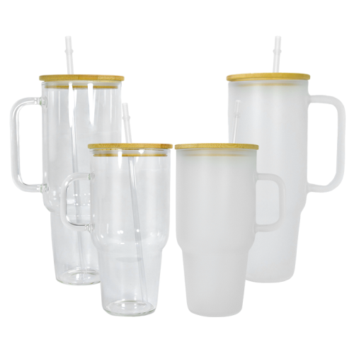 32oz or 40oz Sublimation Clear or Frost Glass Tumbler with Handle