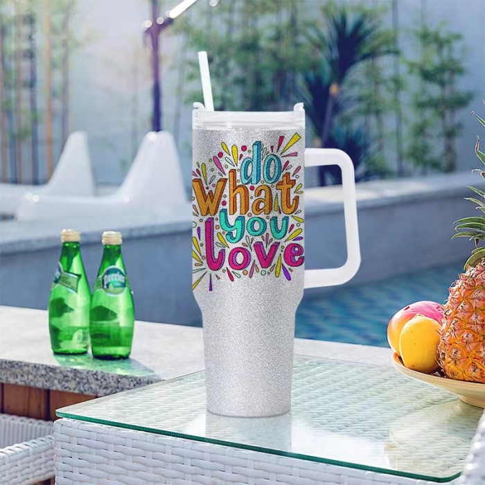 RTS USA Warehouse 40OZ light silver glitter sublimation blanks tumblers with handle