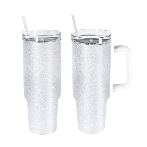 RTS USA Warehouse 40OZ silver glitter sublimation blanks tumblers with handle