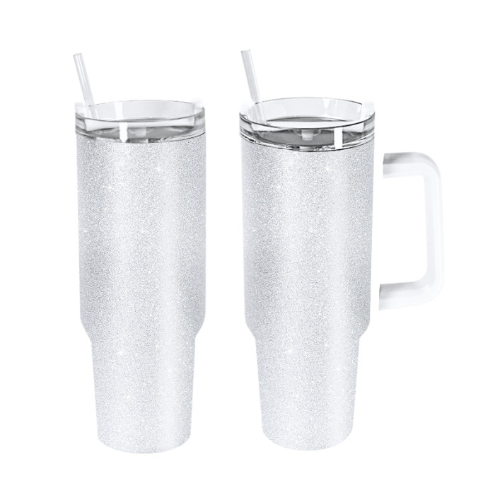 RTS USA Warehouse 40OZ light silver glitter sublimation blanks tumblers with handle