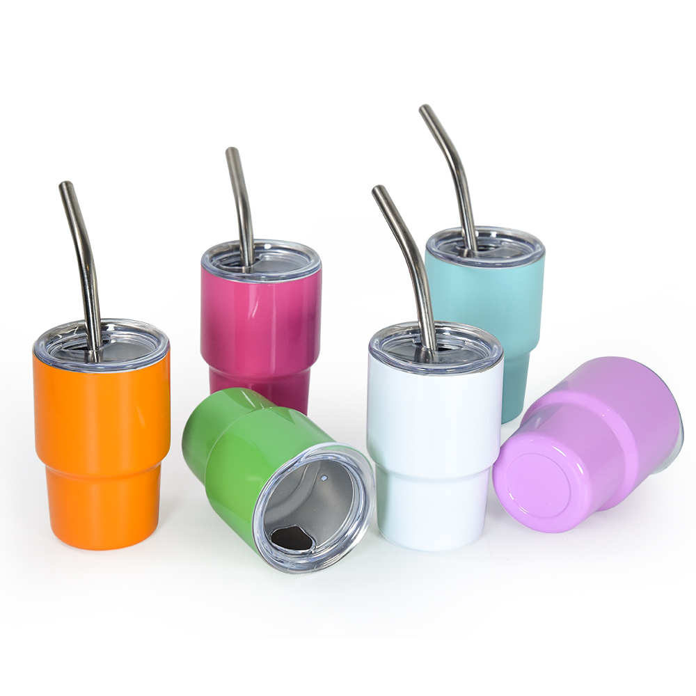 6 Pack - 3 Oz Mini Stainless Steel Tumblers With Lids & Straws, Double Wall Vacuum Insulated Shot Glasses For Party