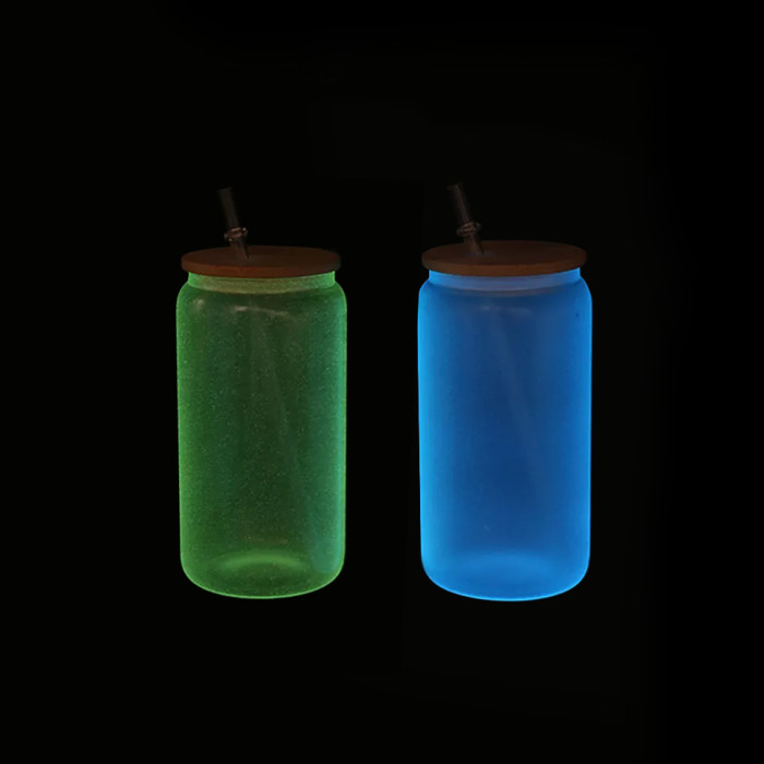 RTS US Warehouse 16oz Frosted Glow in the Dark Sublimation Glass Can With Bamboo Lid