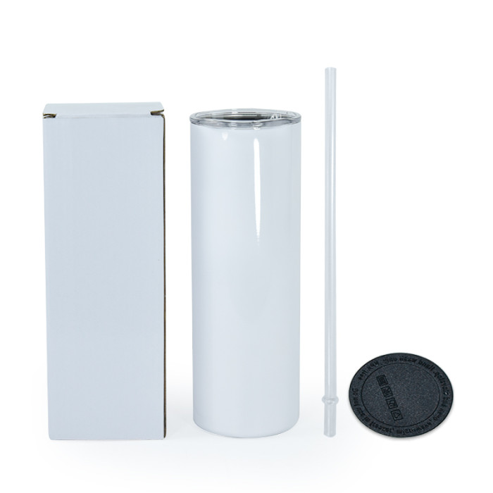 RTS USA warehouse 20oz sublimation blanks straight skinny tumbler with plastic straw and rubber bottom