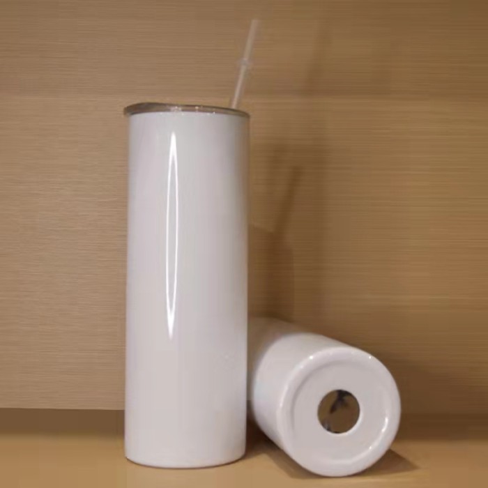 US$ 85.00 - RTS USA warehouse 20oz sublimation blanks straight skinny  tumbler with plastic straw and rubber bottom 
