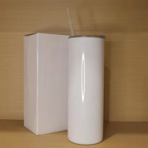 RTS US warehouse 20oz sublimation blanks straight skinny tumblers with plastic straw