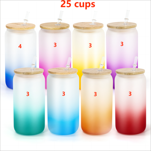 RTS USA Warehouse 16oz frosted sublimation glass cups,mixed 8 colors