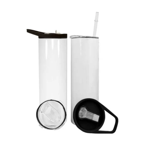 RTS USA warehouse 20oz sublimation blanks straight skinny tumblers with black handle lid,dual lid