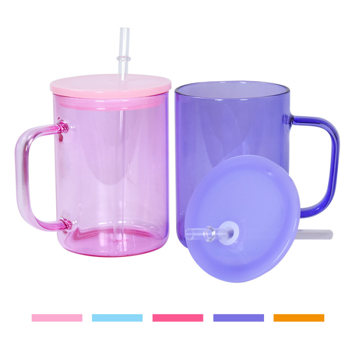 RTS US warehouse 17oz colored sublimation glass cups with handle