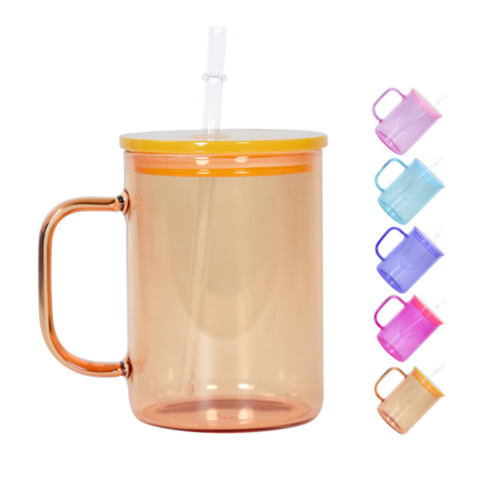 RTS US warehouse 17oz colored sublimation glass cups with handle