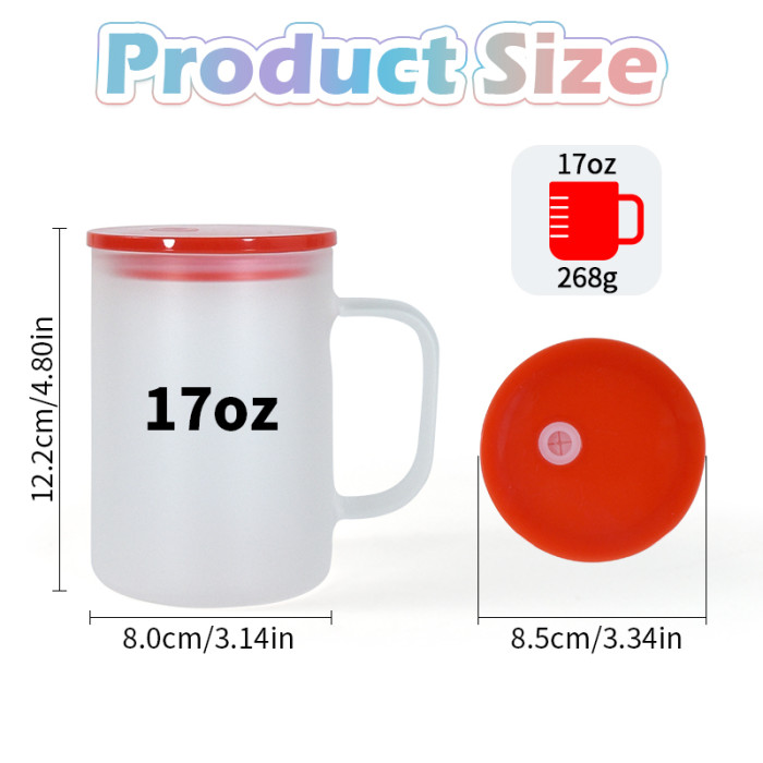 RTS US warehouse 17oz clear/frosted sublimation glass cups with colored lid