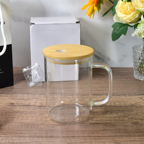 RTS US Warehouse 17oz sublimation clear glass Cup with bamboo lid