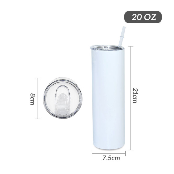 Canada warehouse 500pcs 20oz straight sublimation skinny tumbler blanks with stainless steel straw+plastic straw+rubber bottom for Kelly McDonald