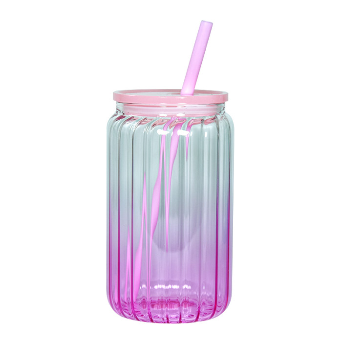 China Warehouse Gradient 16oz sublimation glass cups(the inside is wavy,outside is smooth)