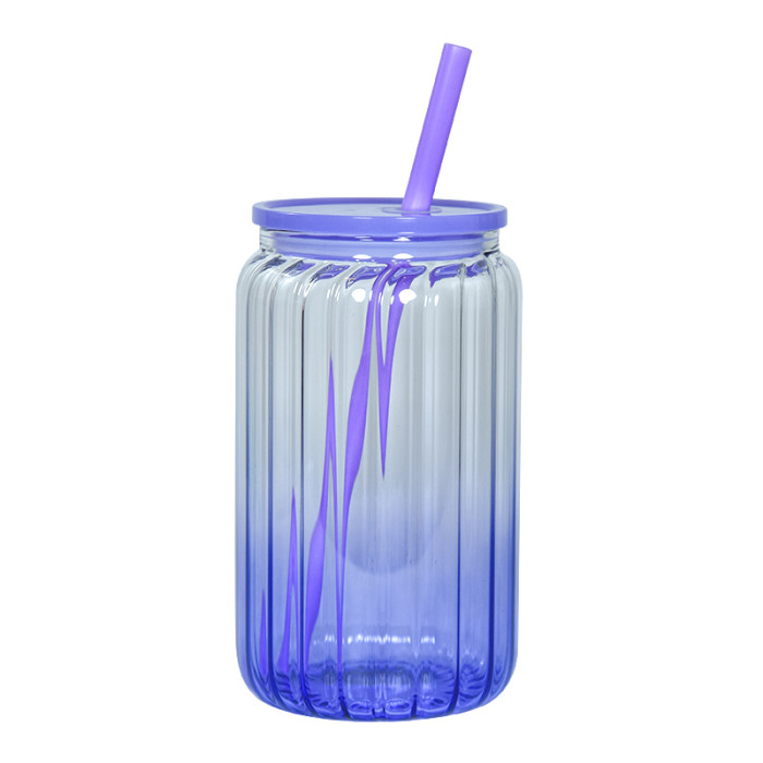 China Warehouse Gradient 16oz sublimation glass cups(the inside is wavy,outside is smooth)