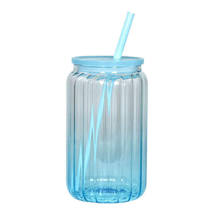 China Warehouse Gradient 16oz sublimation glass cups(the inside is wavy,outside is smooth)