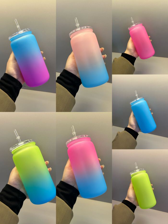 China warehosue 16oz Matte Colorful Gradient Plastic Cups